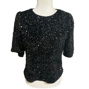 Nanette Lepore Black Sequin Short-Sleeve Top